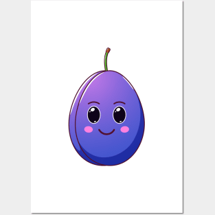 Cute Kawaii Plum, Cartoon Ripe Fruit Posters and Art